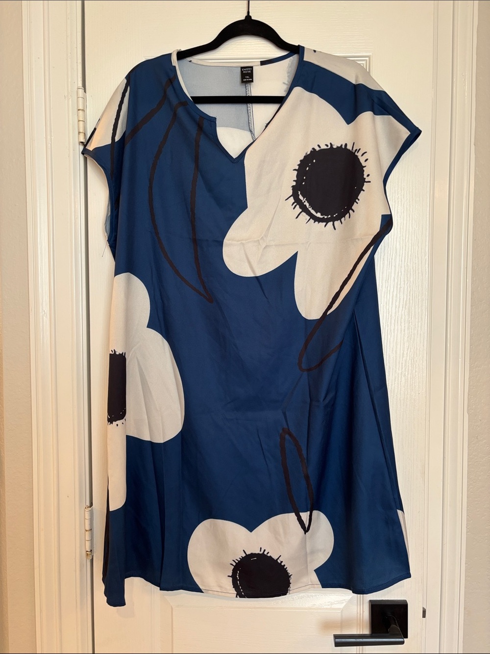 Blue Floral Midi Dress with Contrast Blooms